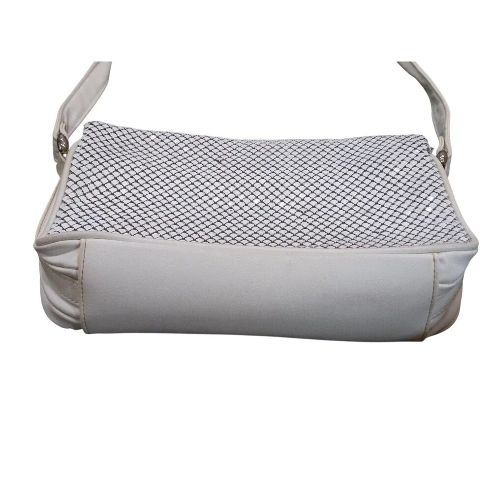 Vintage 70s Whiting & Davis White Enamel Metal Mesh Crossbody Shoulder Bag Purse
